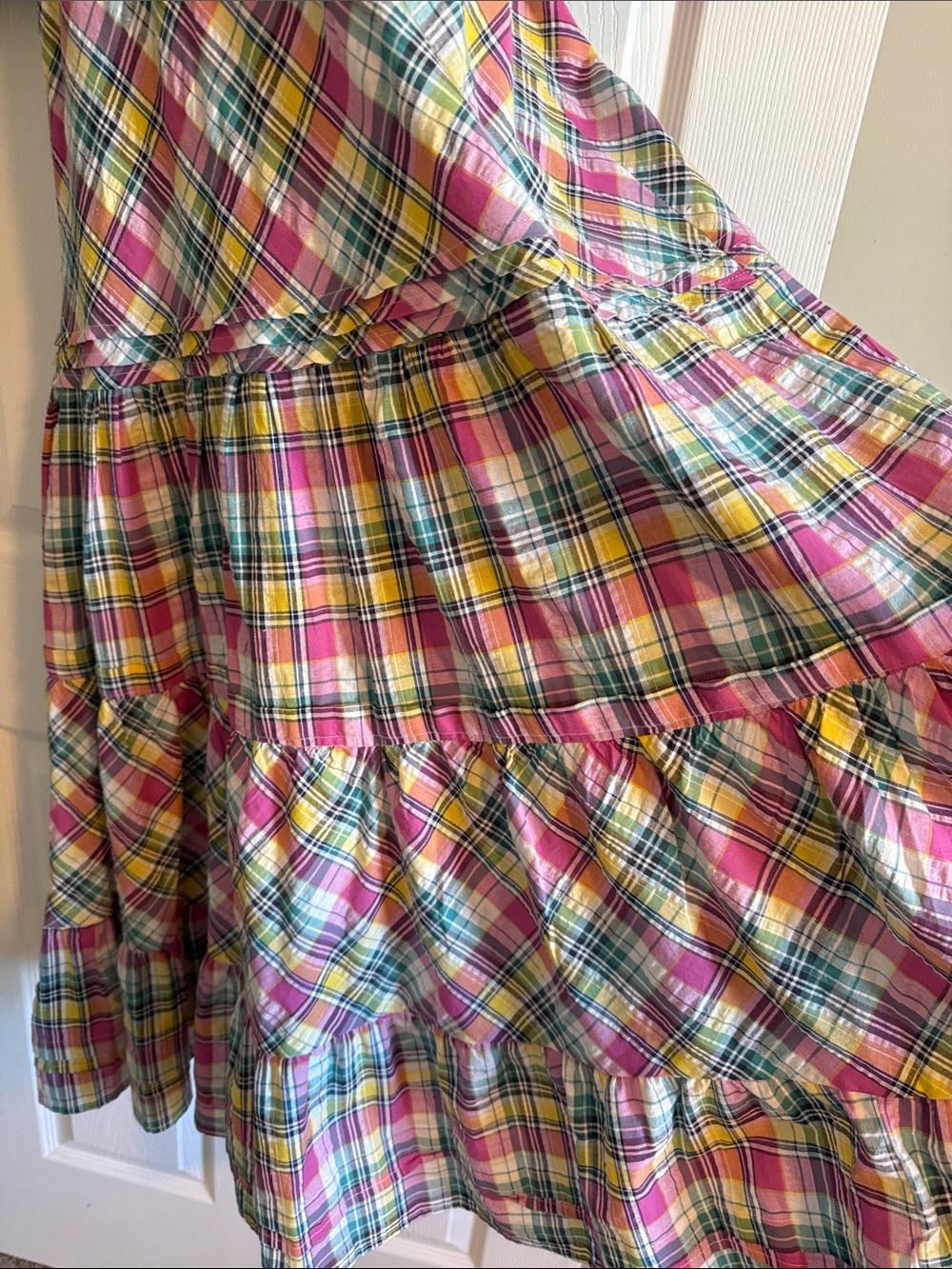 Betsey Johnson Pink, Yellow & Green Plaid Tiered Dress - Picture 2 of 6